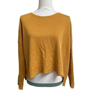 Eileen Fisher Organic Linen Boxy Cropped High Low Sweater Mustard XS